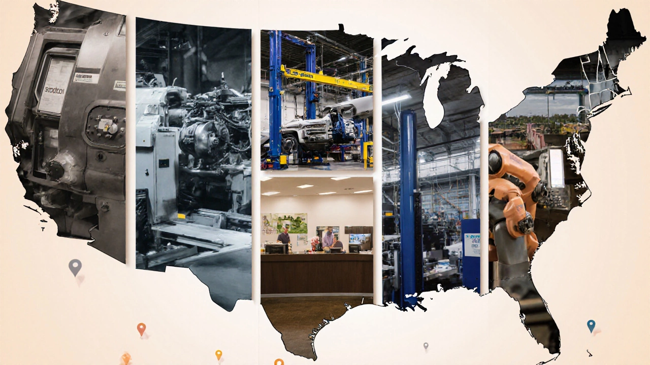 Collage of signature equipment from five top Job Corps centers with a US map overlay.